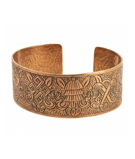 Esta pulsera lleva los ocho símbolos auspiciosos y de buena suerte para los tibetanos:

1. El jarrón, para contener el agua d