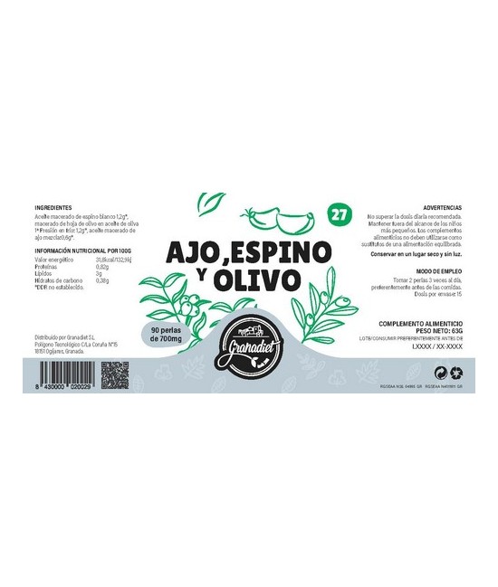 GR.AJO,OLIVO,ESPINO 90 PERLAS 500 Mg.