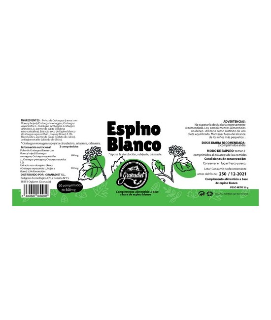 GR.COMPRIMIDOS ESPINO BLANCO 60 COMP. 500Mg