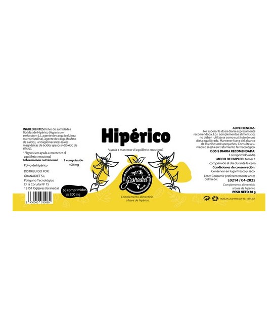GR.COMPRIMIDOS HIPERICON 60 COMP. 500 Mg.