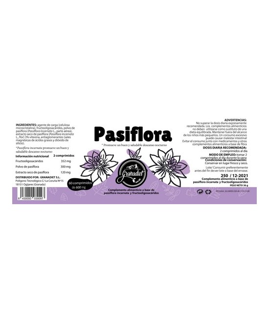 GR.COMPRIMIDOS PASIFLORA 60 COMP. 600 Mg.