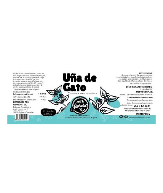 GR.CAPSULAS UÑA DE GATO 60 CAPS. 500 Mg.