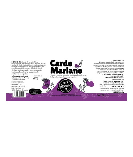 GR.COMPRIMIDOS CARDO MARIANO 60 COMP.560 mg.