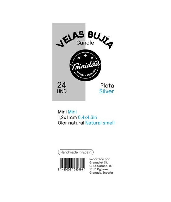 TRI.VELAS BUJIA PLATEADO PLATA 2,1  X 19 CM.