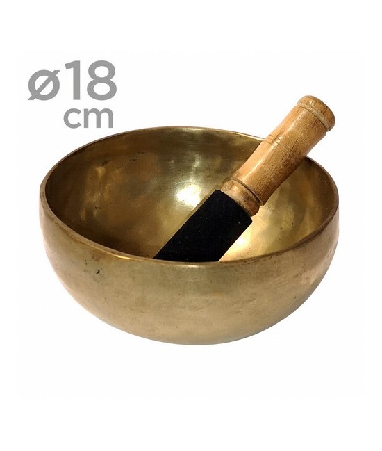Cuenco de bronce de 17 a 19 cm. de diametro aprox.
Manufacturados en la INDIA.
Se incluye bastón de madera natural.