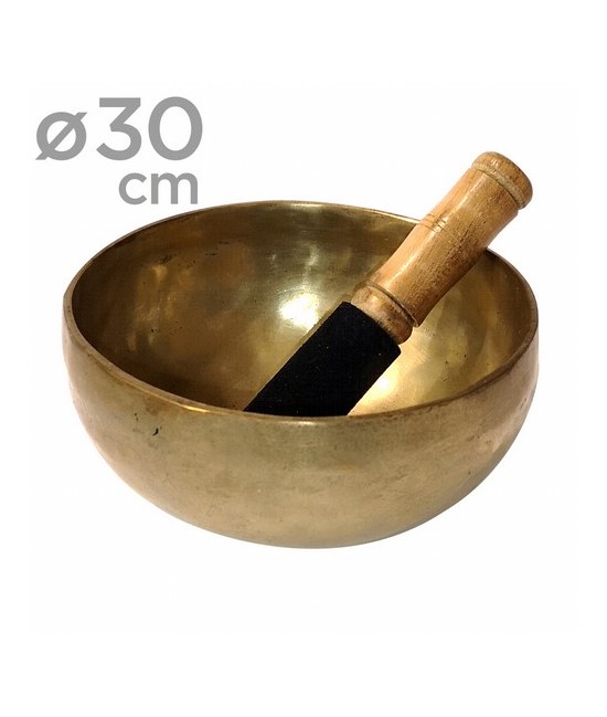 Cuenco de bronce de 28-30 cm. de diametro aprox.
Manufacturados en la INDIA.
Se incluye bastón de madera natural.