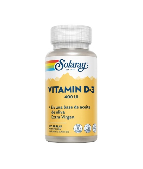 Vitamin D3 400 UI - 120 Perlas. Sin Soja. Sin Gluten.
REF.4140
CONTENIDO MEDIO (POR PERLA)
Vitamina D3 (400UI)              