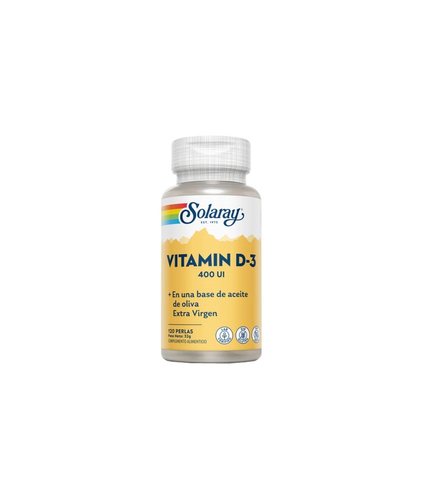 Vitamin D3 400 UI - 120 Perlas. Sin Soja. Sin Gluten.
REF.4140
CONTENIDO MEDIO (POR PERLA)
Vitamina D3 (400UI)              