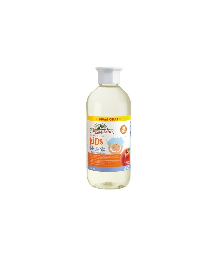 El champú Kids de Melocotón de Corpore Sano es respetuoso con la piel y el cabello. Suaviza y aporta hidratación al cabello de 