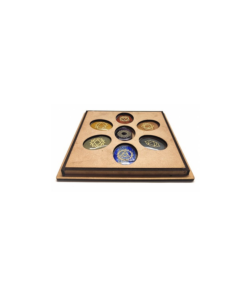 KU.CAJA SET CHAKRA MADERA CUADRADA FLOR VIDA  16x16X1,2 CM.