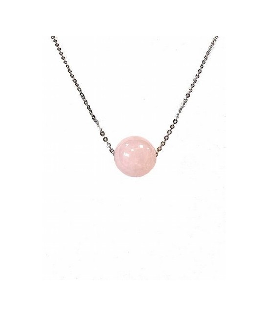 TRI.COLLAR CUARZO ROSA BOLA 12 MM.