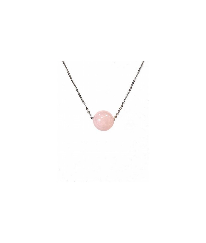 TRI.COLLAR CUARZO ROSA BOLA 12 MM.