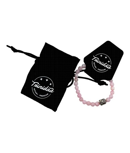TRI.PULSERA CUARZO ROSA  BUDA 6 MM.