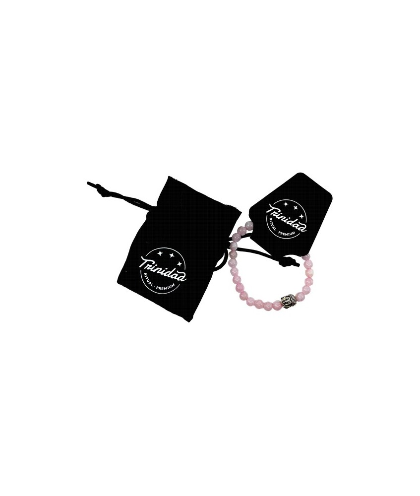 TRI.PULSERA CUARZO ROSA  BUDA 6 MM.