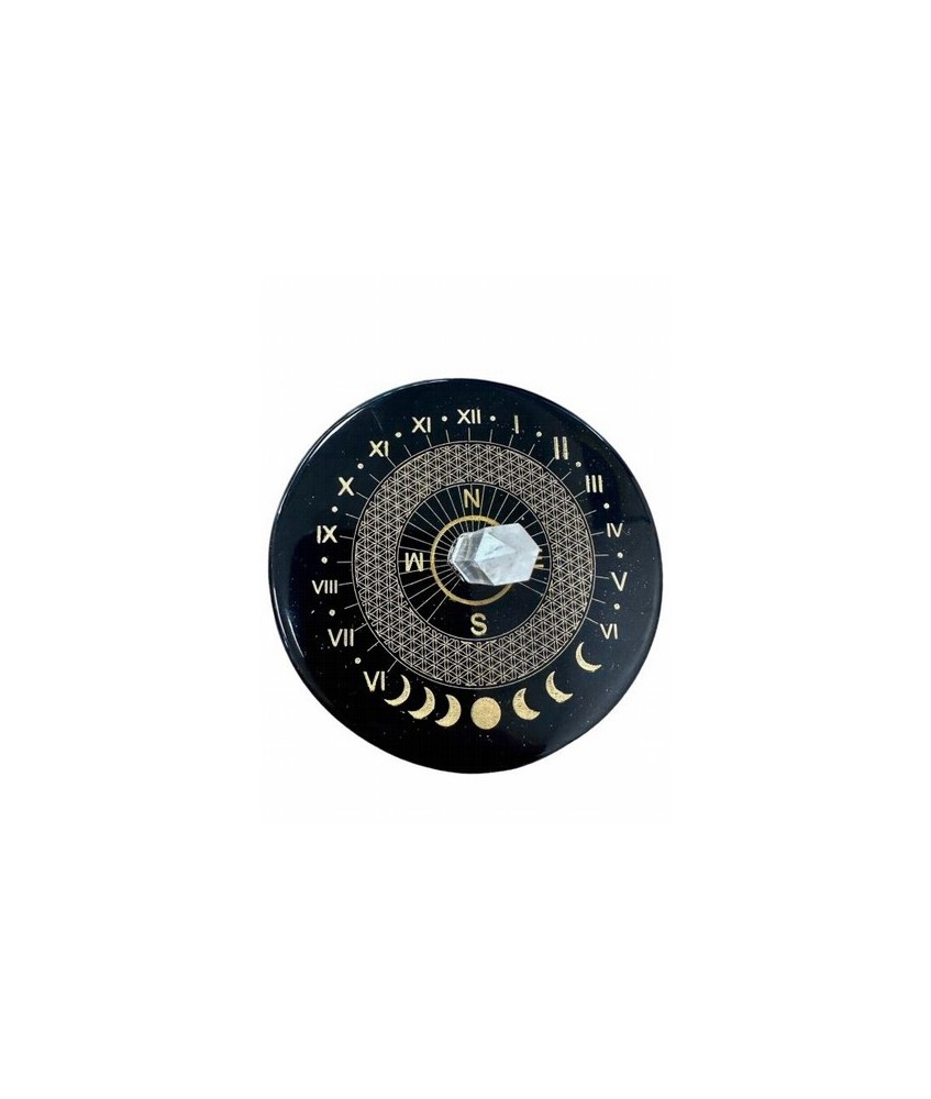 Placa Onix negro flor de la vida con cristal de roca 8cm
SUP-ONYX02 Origen: India
Plato atrapasoles de ónix negro estampado d