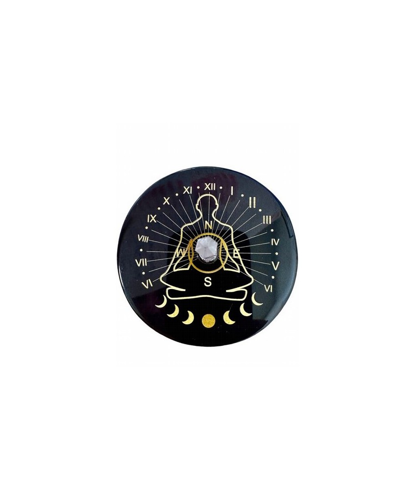 Placa pentáculo de ónix negro con cristal de roca 8cm
SUP-ONYX05 Origen: India
Plato atrapasoles de ónix negro estampado dora