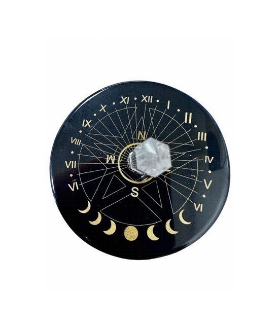Placa pentáculo de ónix negro con cristal de roca 8cm
SUP-ONYX04 Origen: India
Plato atrapasoles de ónix negro estampado dora