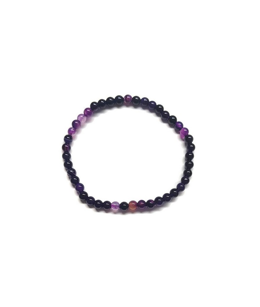 Pulsera elástica muy fina compuesta de cuentas de ágata de 4 mm de diámetro.

Presentado en una lámina de cartón que muestra 