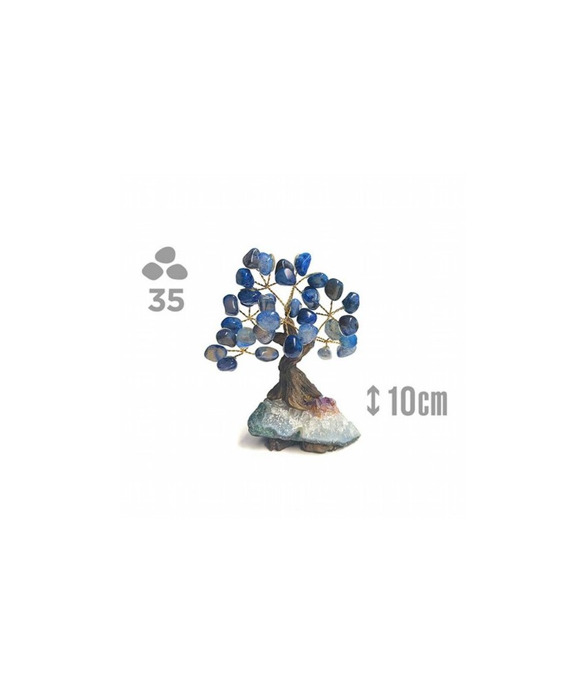 Árbol compuesto de 35 piedras de Agata Azul (de 1cm aprox).

Base de drusa de Amatista.

Medida: 10cm de alto aprox.