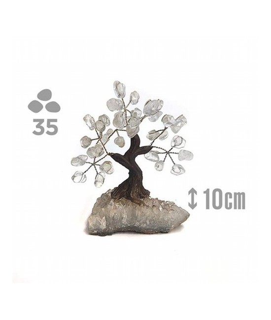 Árbol compuesto de 35 piedras de Cristal de Roca (de 1cm aprox).

Base de drusa de Amatista.

Medida: 10cm de alto aprox.