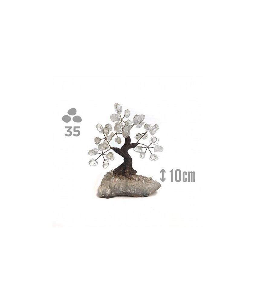 Árbol compuesto de 35 piedras de Cristal de Roca (de 1cm aprox).

Base de drusa de Amatista.

Medida: 10cm de alto aprox.