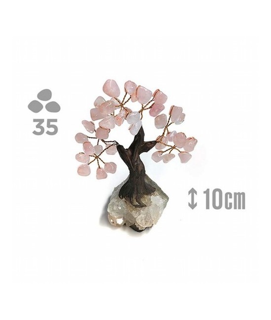 Árbol compuesto de 35 piedras de Cuarzo Rosa (de 1cm aprox).

Base de drusa de Amatista.

Medida: 10cm de alto aprox