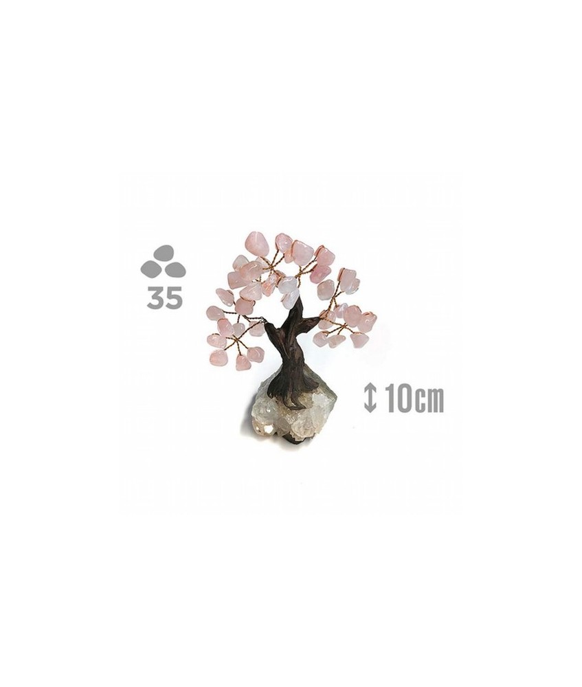 Árbol compuesto de 35 piedras de Cuarzo Rosa (de 1cm aprox).

Base de drusa de Amatista.

Medida: 10cm de alto aprox