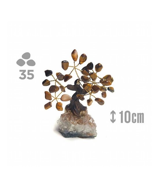 Árbol compuesto de 35 piedras de Ojo de Tigre (de 1cm aprox).

Base de drusa de Amatista.

Medida: 10cm de alto aprox.

 