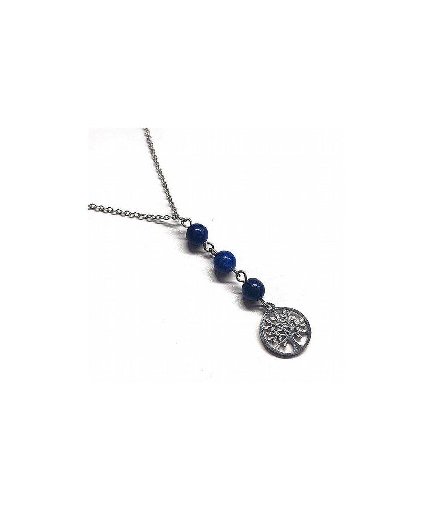 Collar acero Árbol de la vida y 3 bolas de 6mm de Sodalita.
Medida: 25cm largo