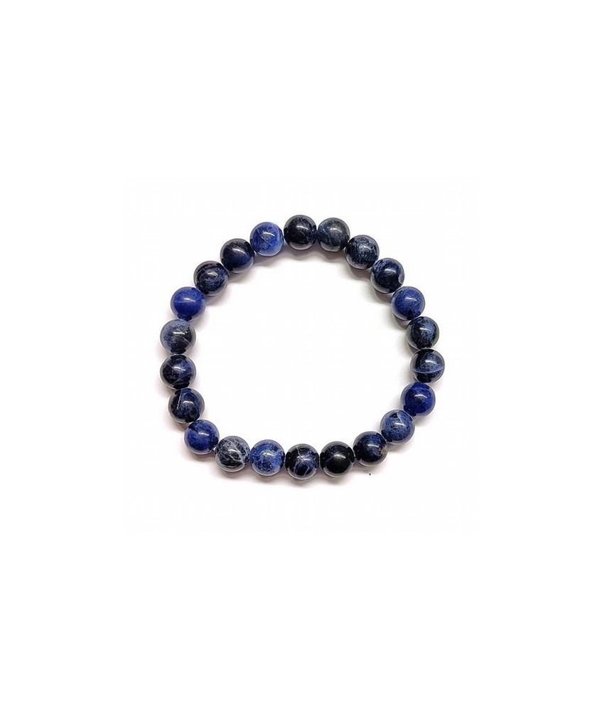 Pulsera elástica muy fina compuesta de cuentas de 8 mm de diámetro.

Presentado en una lámina de cartón que muestra el nombre