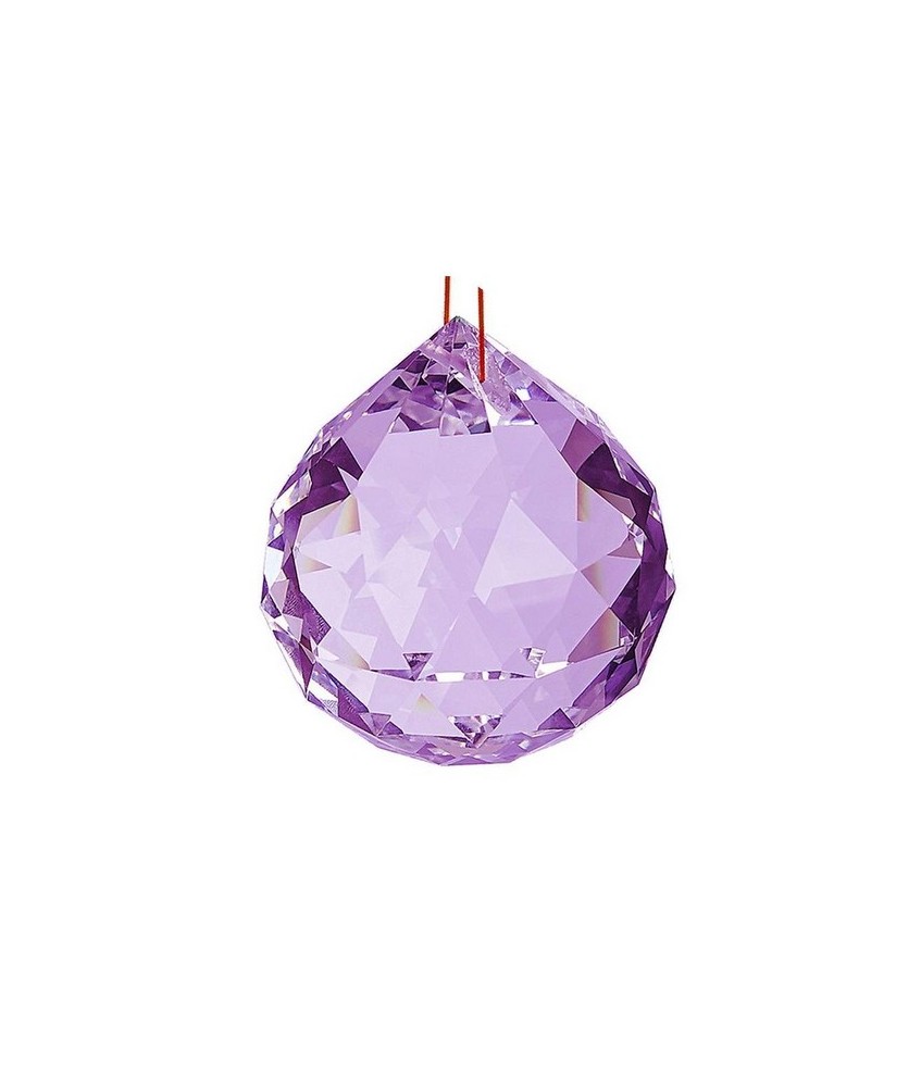 Bola facetada de cristal PURPURA de 30 mm. de diametro.
Engarzada en hilo rojo.

En el feng Shui, las bolas de cristal se ut