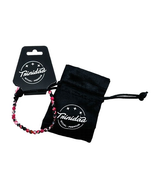 TRI.PULSERA AGATA NEGRA TEÑIDA ROSA BOLA 4 MM.