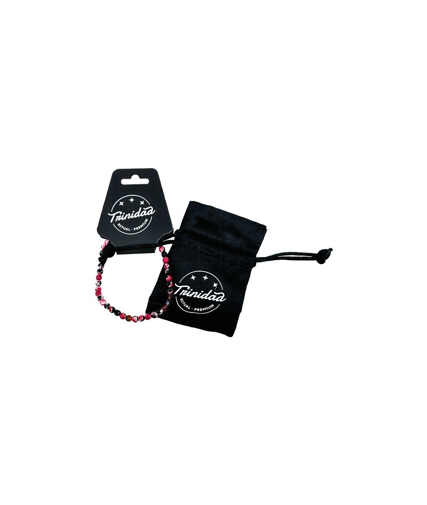 TRI.PULSERA AGATA NEGRA TEÑIDA ROSA BOLA 4 MM.