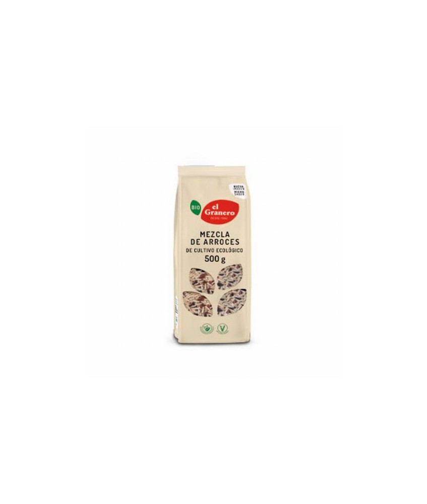 MEZCLA DE ARROCES BIO, 500 g
Ref. 014856

Ingredientes: 75% arroz basmati integral*, 25% (arroz rojo* y arroz negro*). Puede