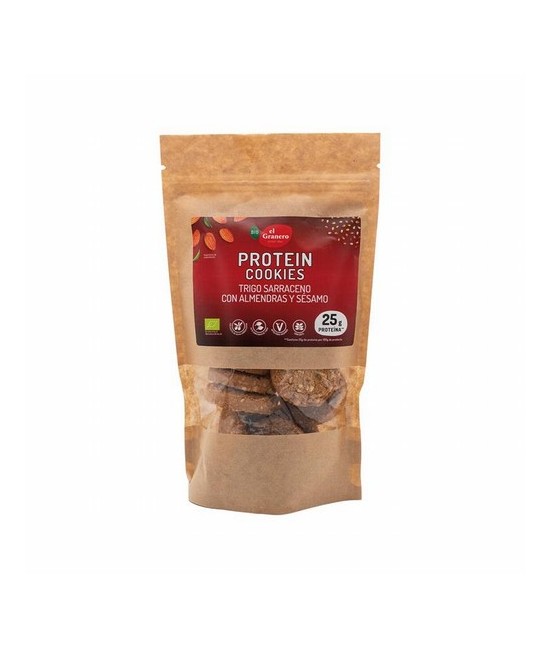 GALLETAS COOKIES PROTEIN ALMENRA Y SESAMO BIO, 130 g
Ref. 019191

Ingredientes: harina de trigo sarraceno integral* (27%), p