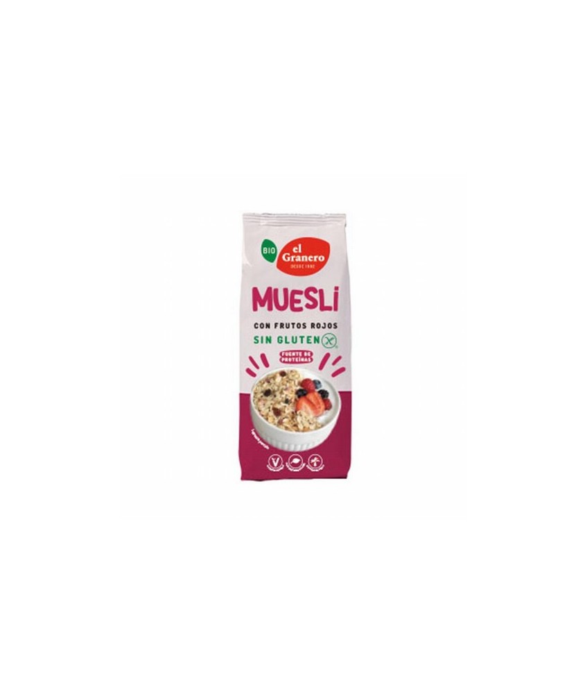 MUESLI CON FRUTOS ROJOS SIN GLUTEN BIO, 375 g
Ref. 019143

Ingredientes: copos de avena* integral sin gluten 82,6%, copos de