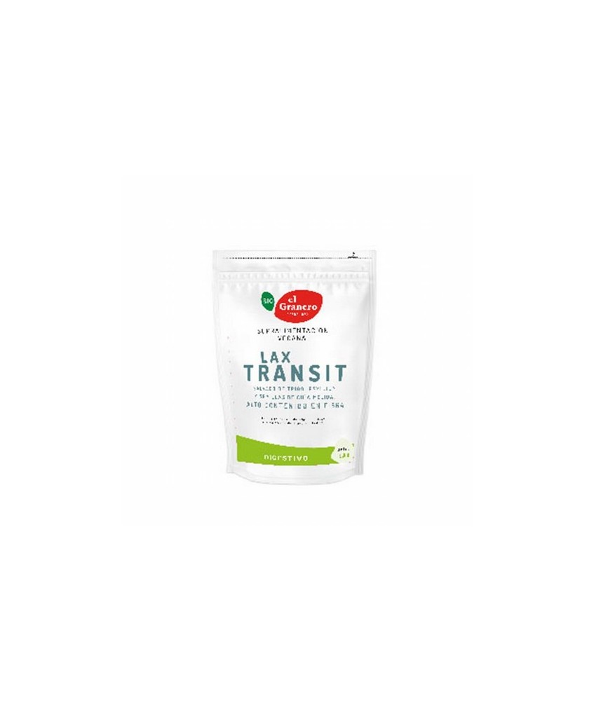 LAX - TRANSIT (SALVADO DE TRIGO, PSYLLIUM Y CHIA) BIO, 150 g
Ref. 014114

Ingredientes: salvado de trigo* 90%, cubierta de l