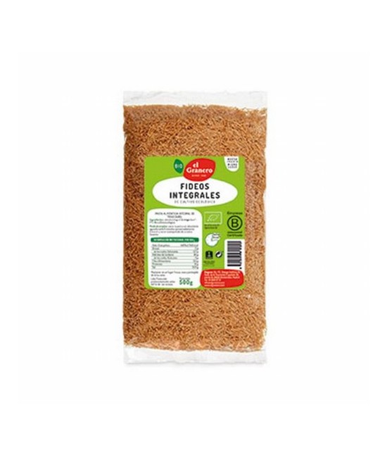 
FIDEOS INTEGRALES BIO, 500 g
Ref. 011858

Ingredientes: sémola de trigo duro integral*. Contiene gluten.
(*)=De cultivo e