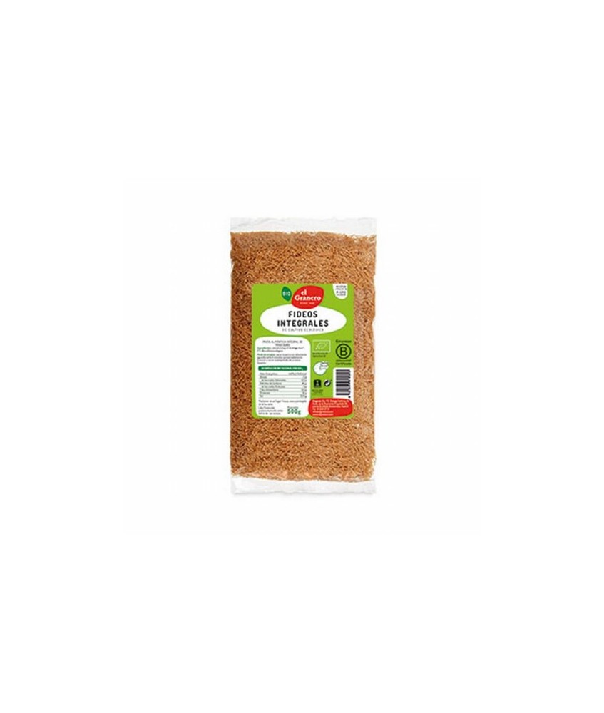 
FIDEOS INTEGRALES BIO, 500 g
Ref. 011858

Ingredientes: sémola de trigo duro integral*. Contiene gluten.
(*)=De cultivo e