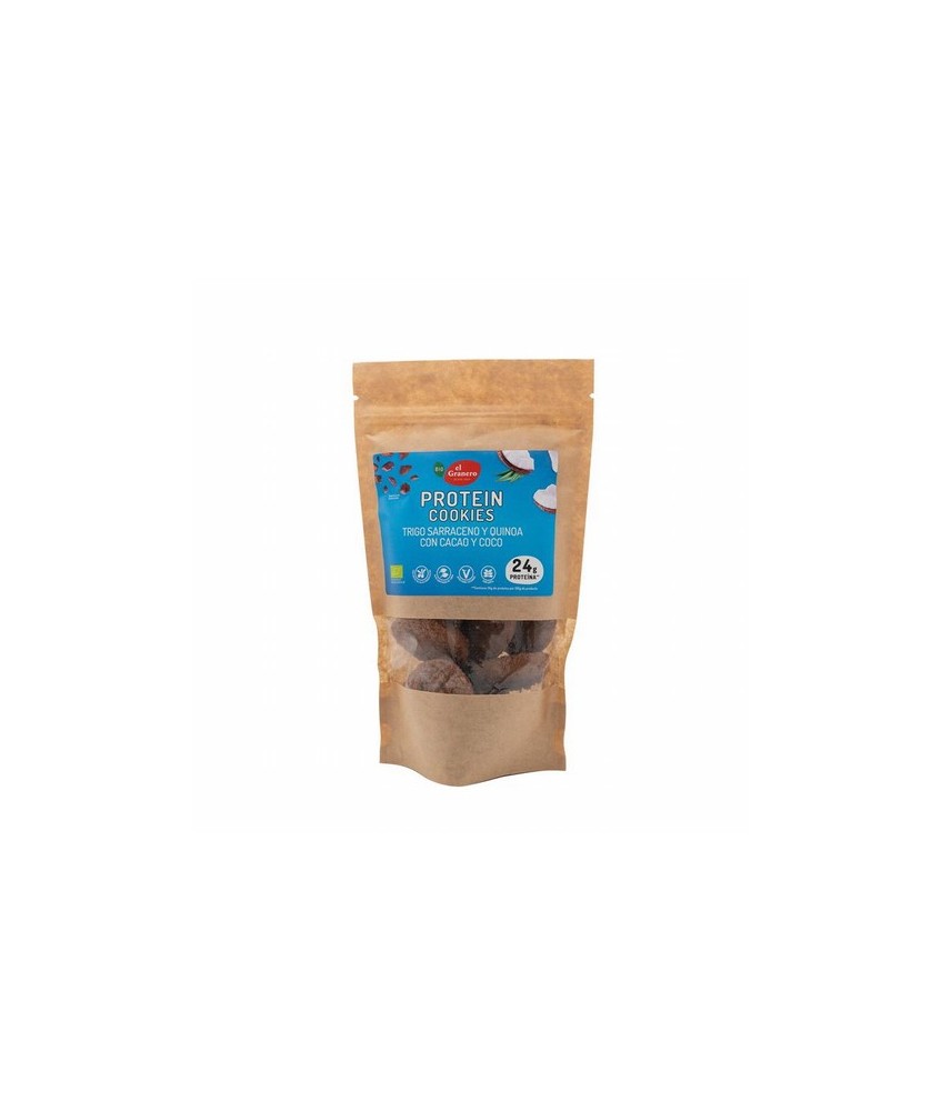 
GALLETAS COOKIES PROTEIN CACAO Y COCO BIO, 130 g
Ref. 019190

Ingredientes: pas de dátil* (26%), harina de trigo sarraceno