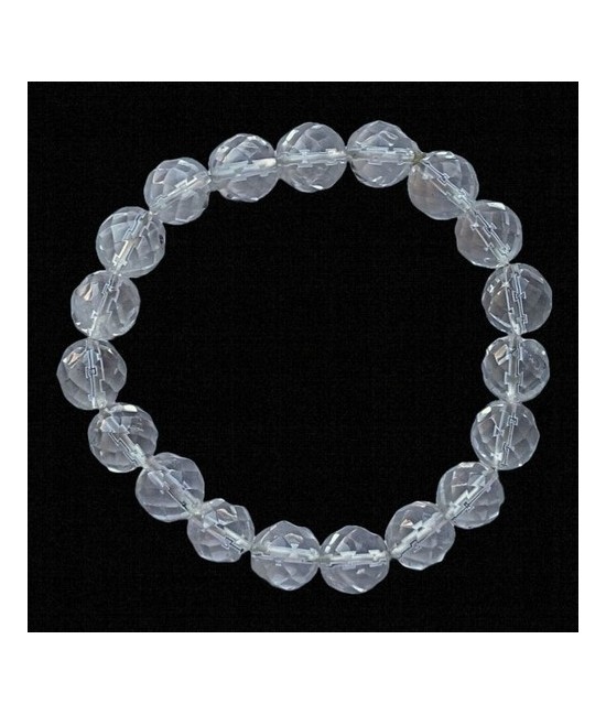 Pulsera de Cristal de Roca facetada en bolas de 10mm.

En goma elástica.