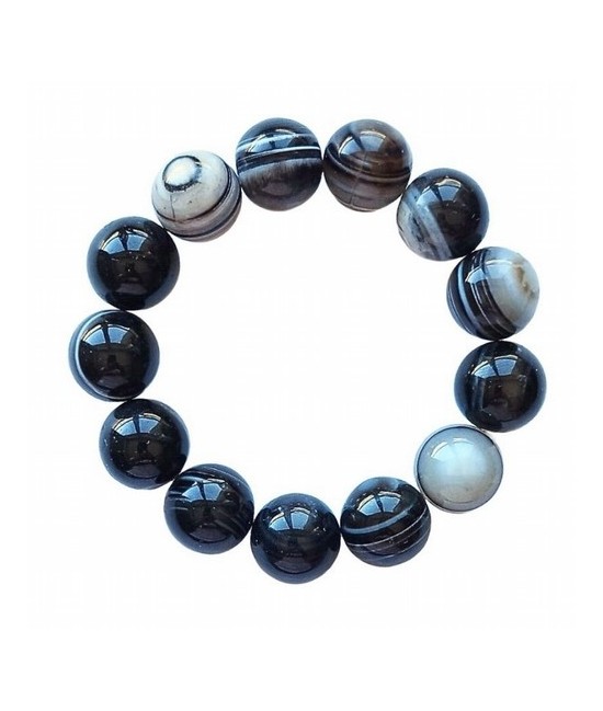 Pulsera de Ágata Negra bandeada en bolas de 14mm.

En goma elástica.