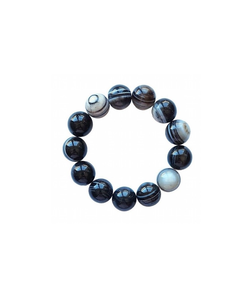 Pulsera de Ágata Negra bandeada en bolas de 14mm.

En goma elástica.