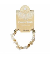 Pulsera de Cuarzo Rutilo en piedra chip pulida.

Presentada en jinete de cartón con nombre de mineral y su propiedad. Disponi