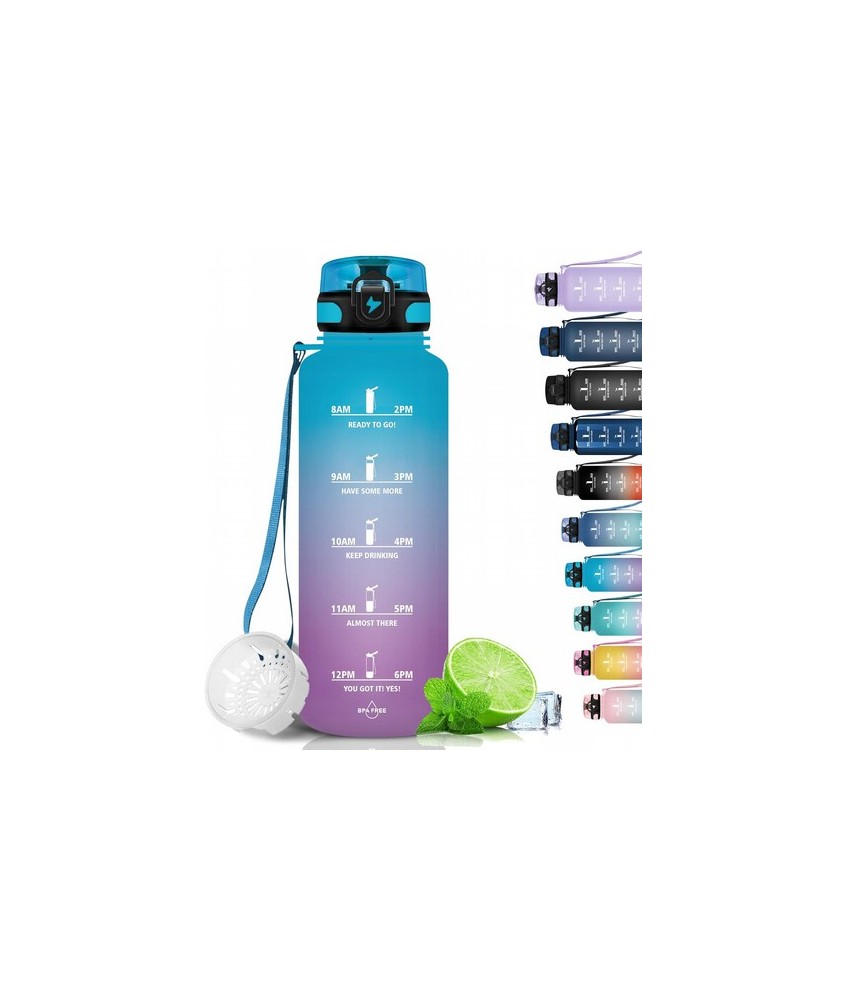 UZSPACE 1500ml/1.5L Botella de plástico de agua deportiva esmerilada con colores degradados motivacionales
Número de artículo: