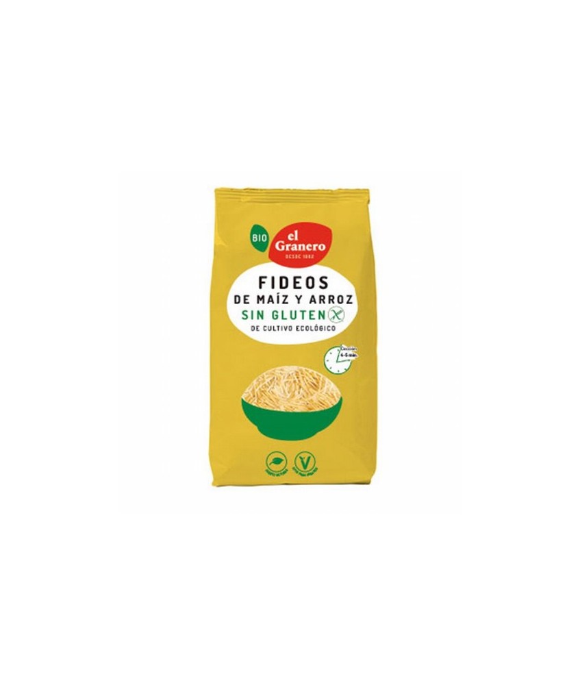 FIDEOS DE MAIZ Y ARROZ SIN GLUTEN BIO, 500 g
Ref. 019172

Ingredientes: harina de maíz* 95% , harina de arroz* 5% . Puede co