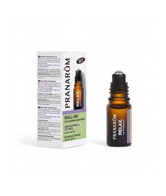 Diseñado para ayudar en la gestión del estrés, el roll-on olfativo RELAX con aceites esenciales ofrece un apoyo inmediato y dur