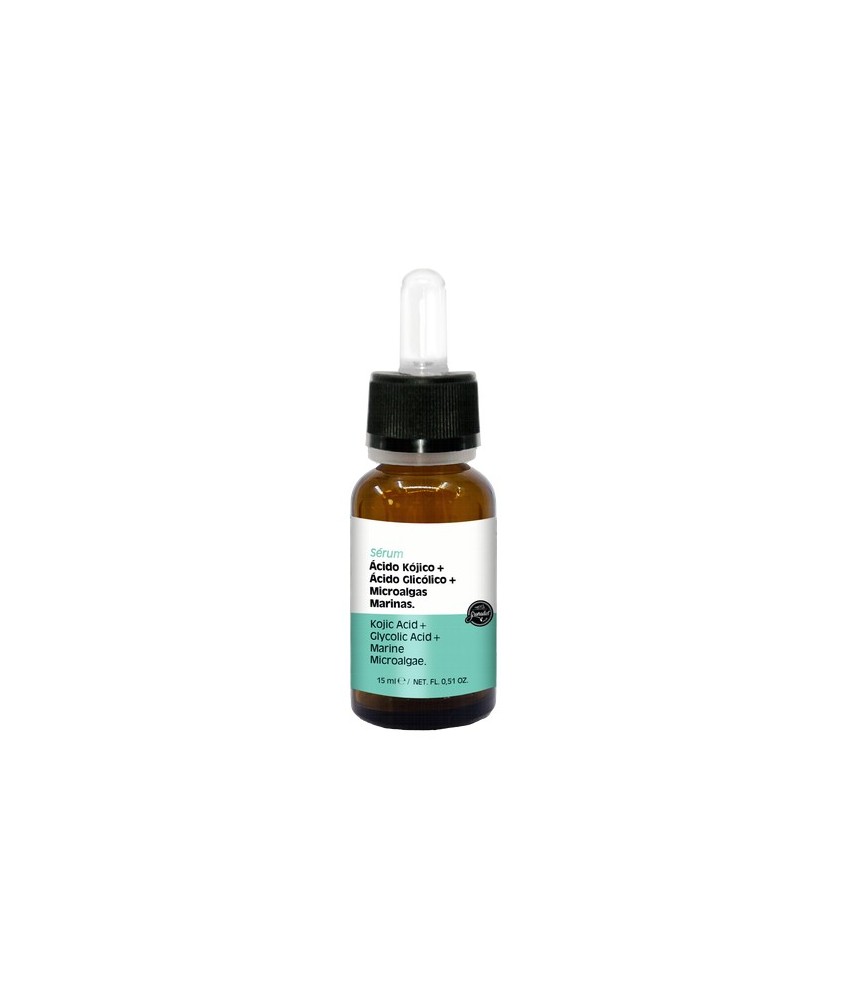 Sérum para tratar manchas superficiales con microalgas, profundas con alfa-hidroxiácidos y dispersas o concentradas para una pi