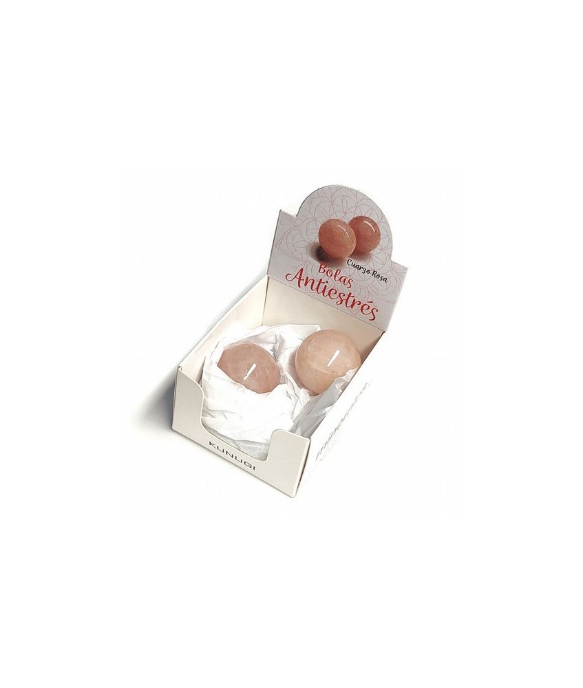Caja con 2 Bolas Antiestrés de Cuarzo Rosa para reposiciones del Expositor.

Las bolas antiestrés de minerales, al igual que 