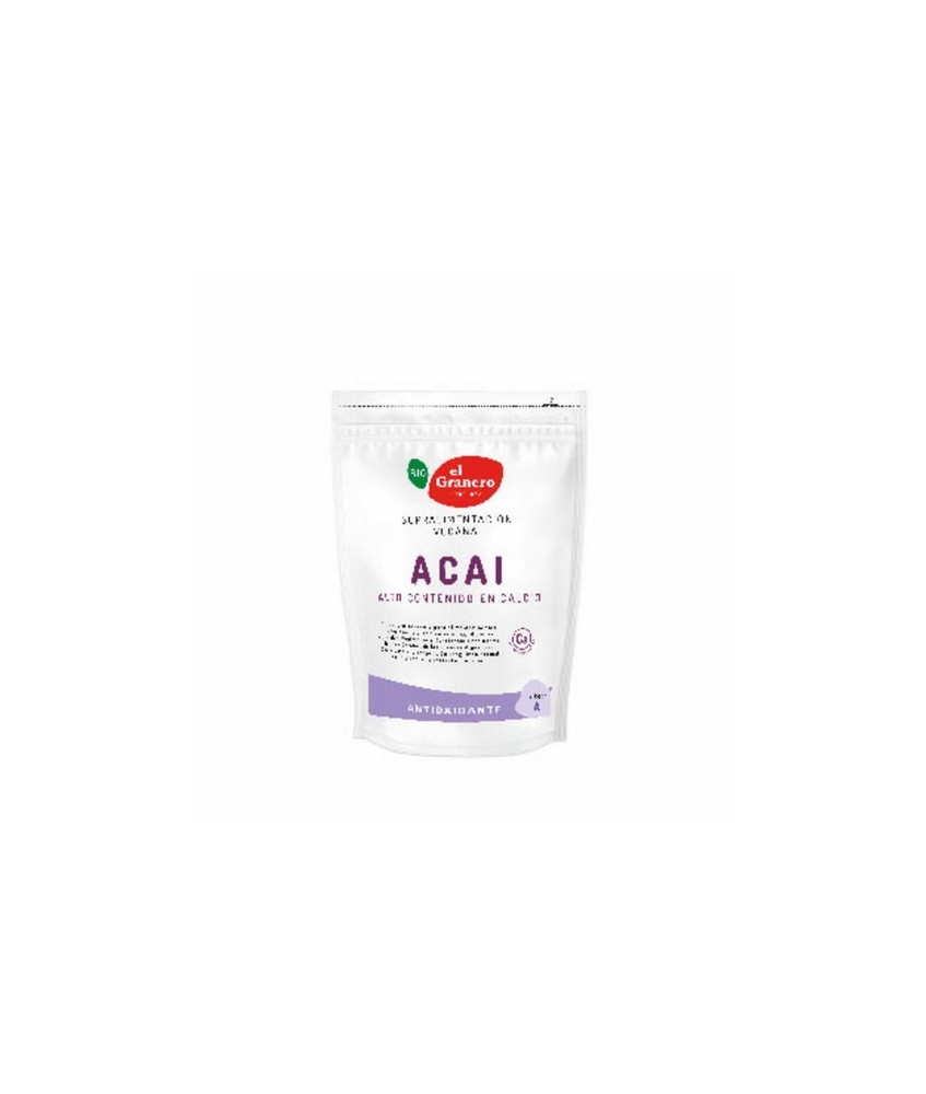 Ingredientes: acai* en polvo (Euterpe oleracea). Puede contener trazas de gluten, soja, sésamo y frutos de cáscara.
. (*)=De c